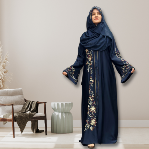 Nida Embroidered Abaya Front Open with Embroidered Scarf