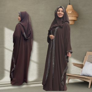 Double Shirt Gown Shafoon Abaya with Stones Scarf and Hooded Gown